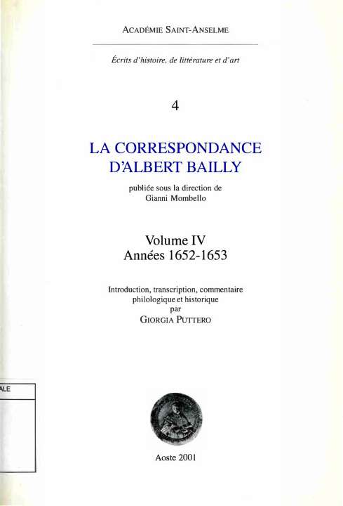 La correspondance d'Albert Bailly. Volume 4, Années 1652-1653
