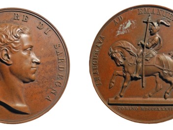 Gaspare Galeazzi, médaille pour Charles-Albert roi de Sardaigne en occasion de l'inauguration du monument à Emmanuel-Phlibert. Turin, 1838 (© RAVA, photo Gonella)